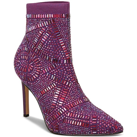 120$ Thalia Sodi Kami Embellished Rhinestone Dress Ankle Booties Size 8 Purple - Picture 1 of 5